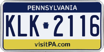 PA license plate KLK2116