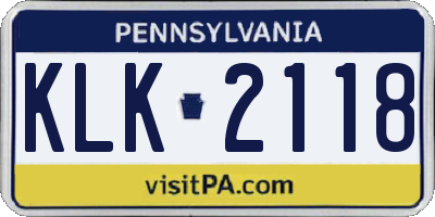 PA license plate KLK2118