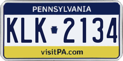 PA license plate KLK2134