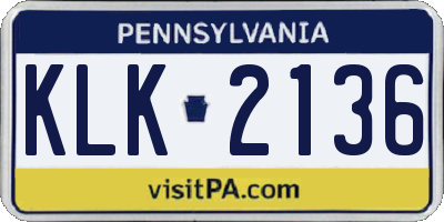 PA license plate KLK2136