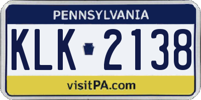 PA license plate KLK2138