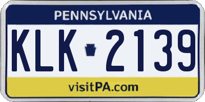 PA license plate KLK2139