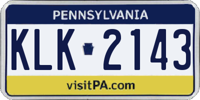 PA license plate KLK2143