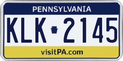 PA license plate KLK2145
