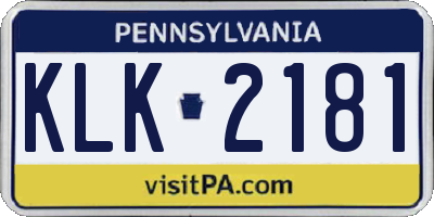 PA license plate KLK2181