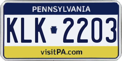 PA license plate KLK2203