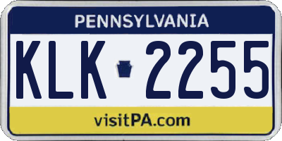 PA license plate KLK2255