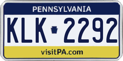 PA license plate KLK2292