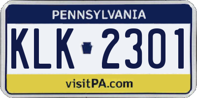 PA license plate KLK2301