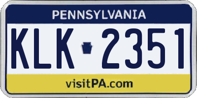 PA license plate KLK2351