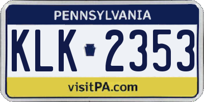 PA license plate KLK2353