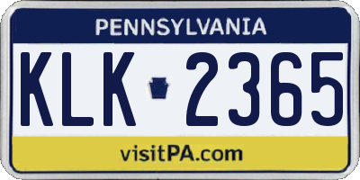 PA license plate KLK2365