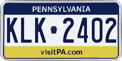 PA license plate KLK2402