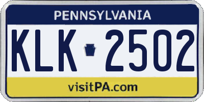 PA license plate KLK2502