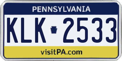 PA license plate KLK2533