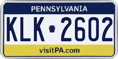 PA license plate KLK2602