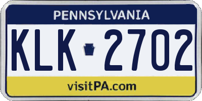 PA license plate KLK2702