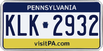 PA license plate KLK2932