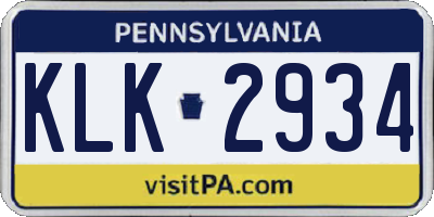 PA license plate KLK2934