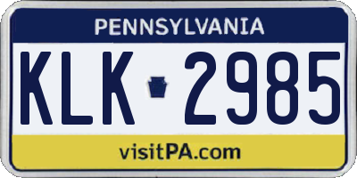 PA license plate KLK2985