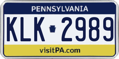 PA license plate KLK2989