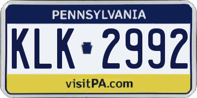 PA license plate KLK2992