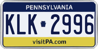 PA license plate KLK2996