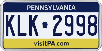 PA license plate KLK2998