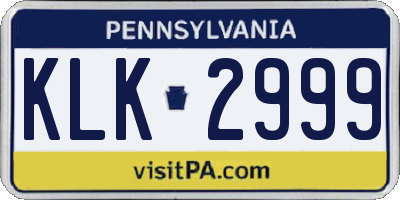 PA license plate KLK2999