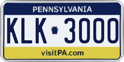 PA license plate KLK3000