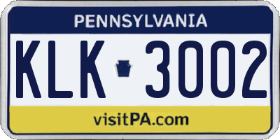 PA license plate KLK3002