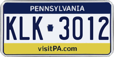 PA license plate KLK3012