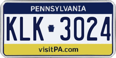 PA license plate KLK3024