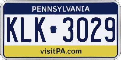PA license plate KLK3029