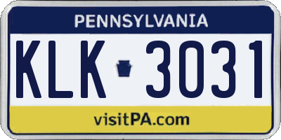 PA license plate KLK3031