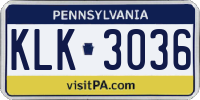 PA license plate KLK3036