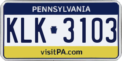 PA license plate KLK3103