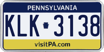 PA license plate KLK3138