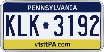 PA license plate KLK3192