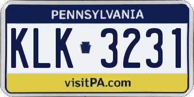 PA license plate KLK3231