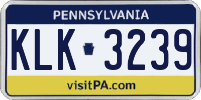 PA license plate KLK3239