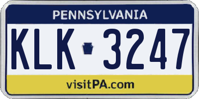 PA license plate KLK3247