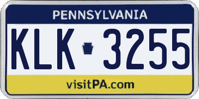 PA license plate KLK3255