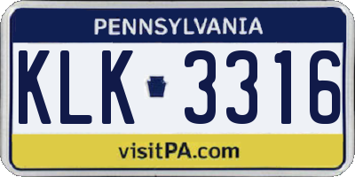 PA license plate KLK3316