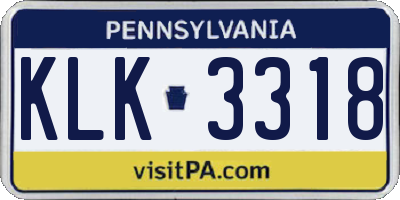 PA license plate KLK3318