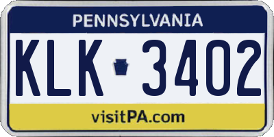 PA license plate KLK3402
