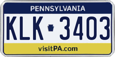 PA license plate KLK3403