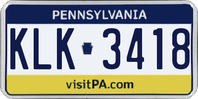 PA license plate KLK3418