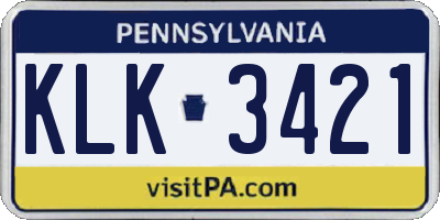 PA license plate KLK3421