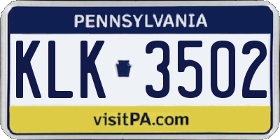 PA license plate KLK3502